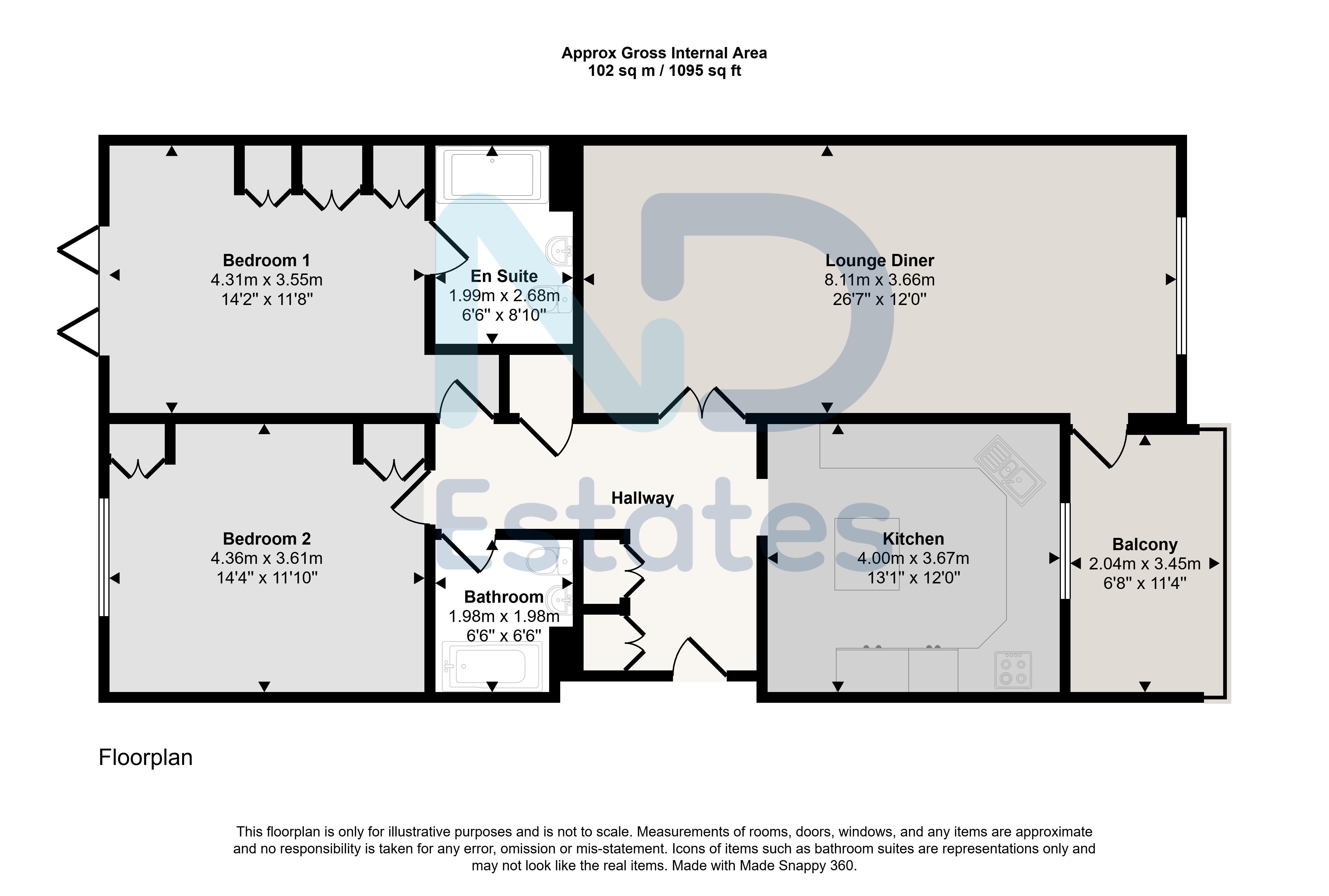 Floor plan for Grouville - Two Bedroom Apartment with Parking and Balcony