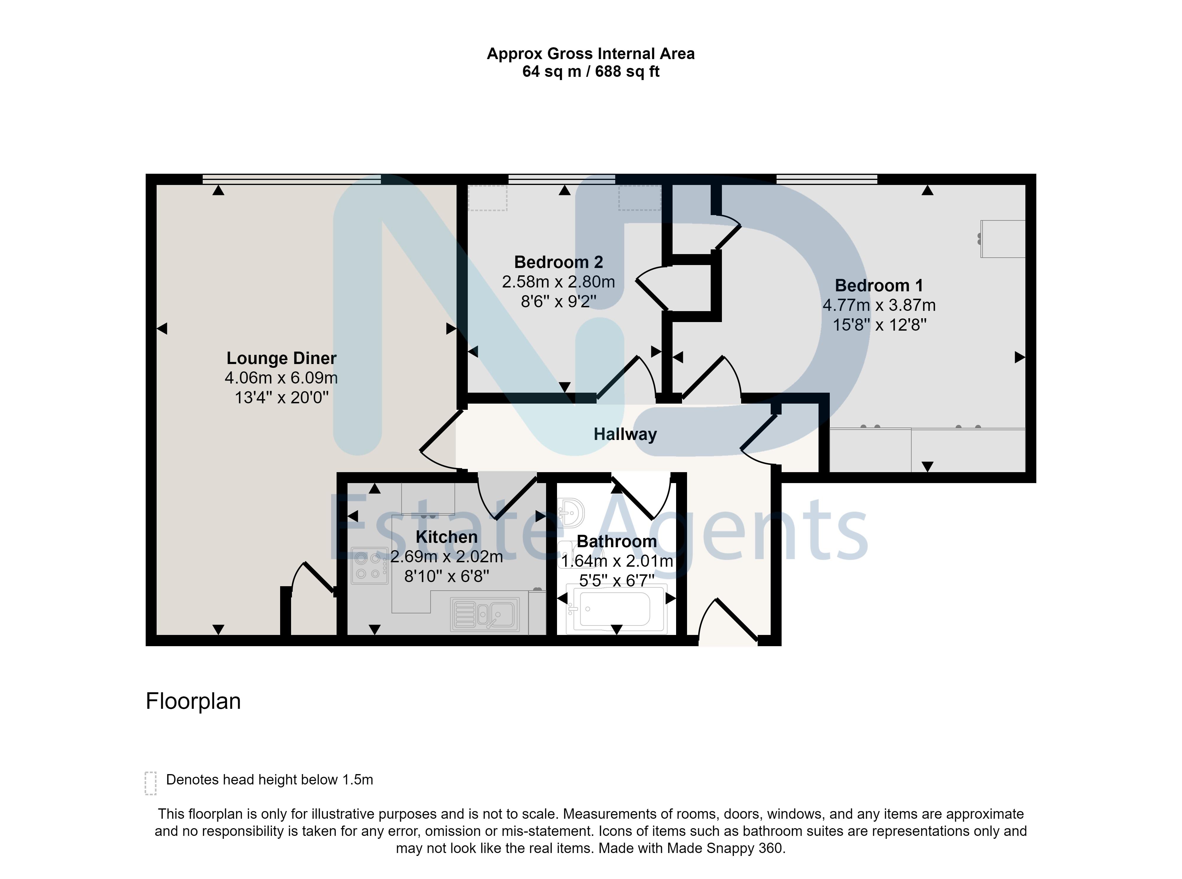 Floor plan for St Helier - Two Bedroom Top Floor Apartment with Parking