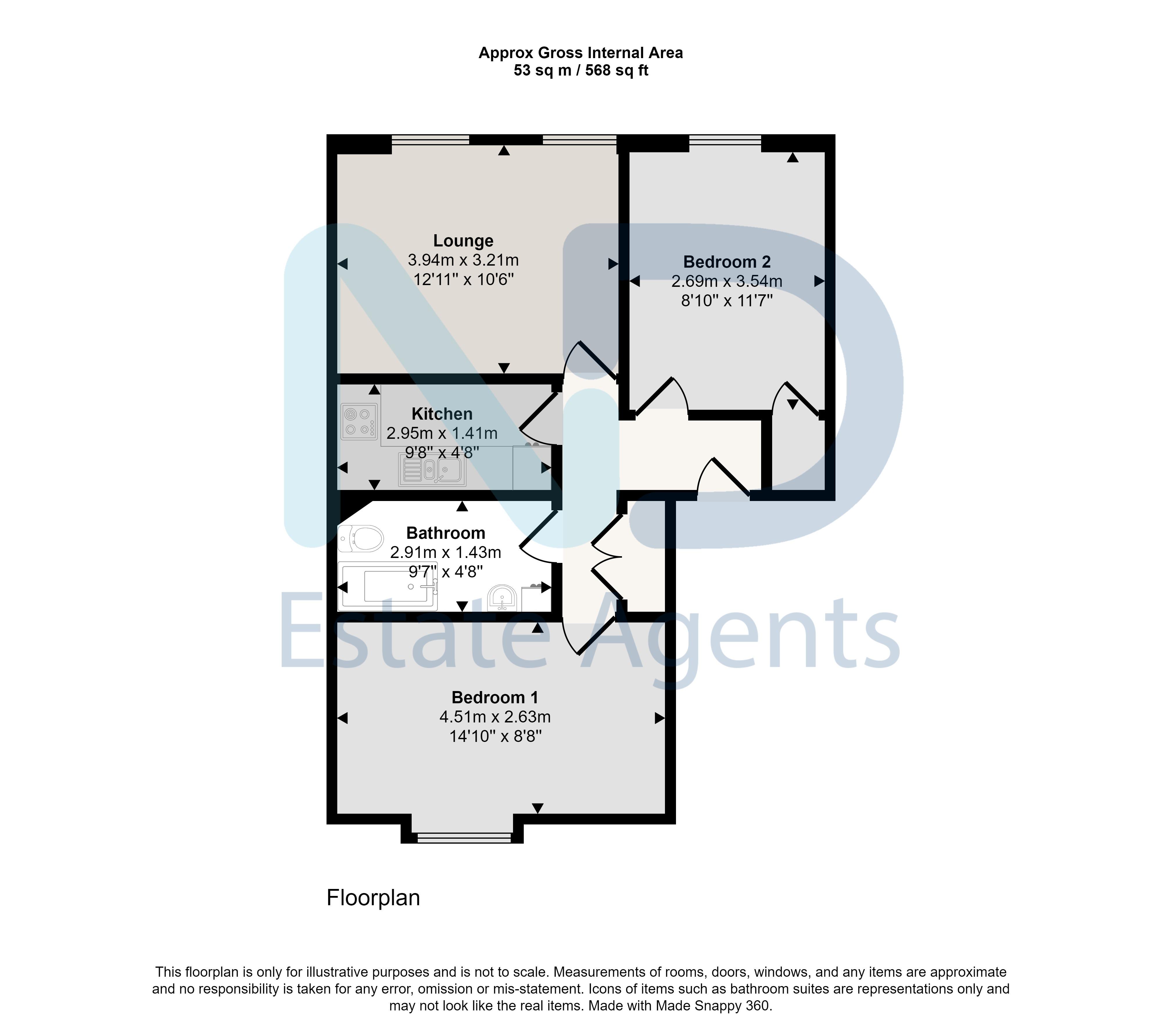 Floor plan for St Helier - Two Bedroom Apartment with Parking on Town Outskirts