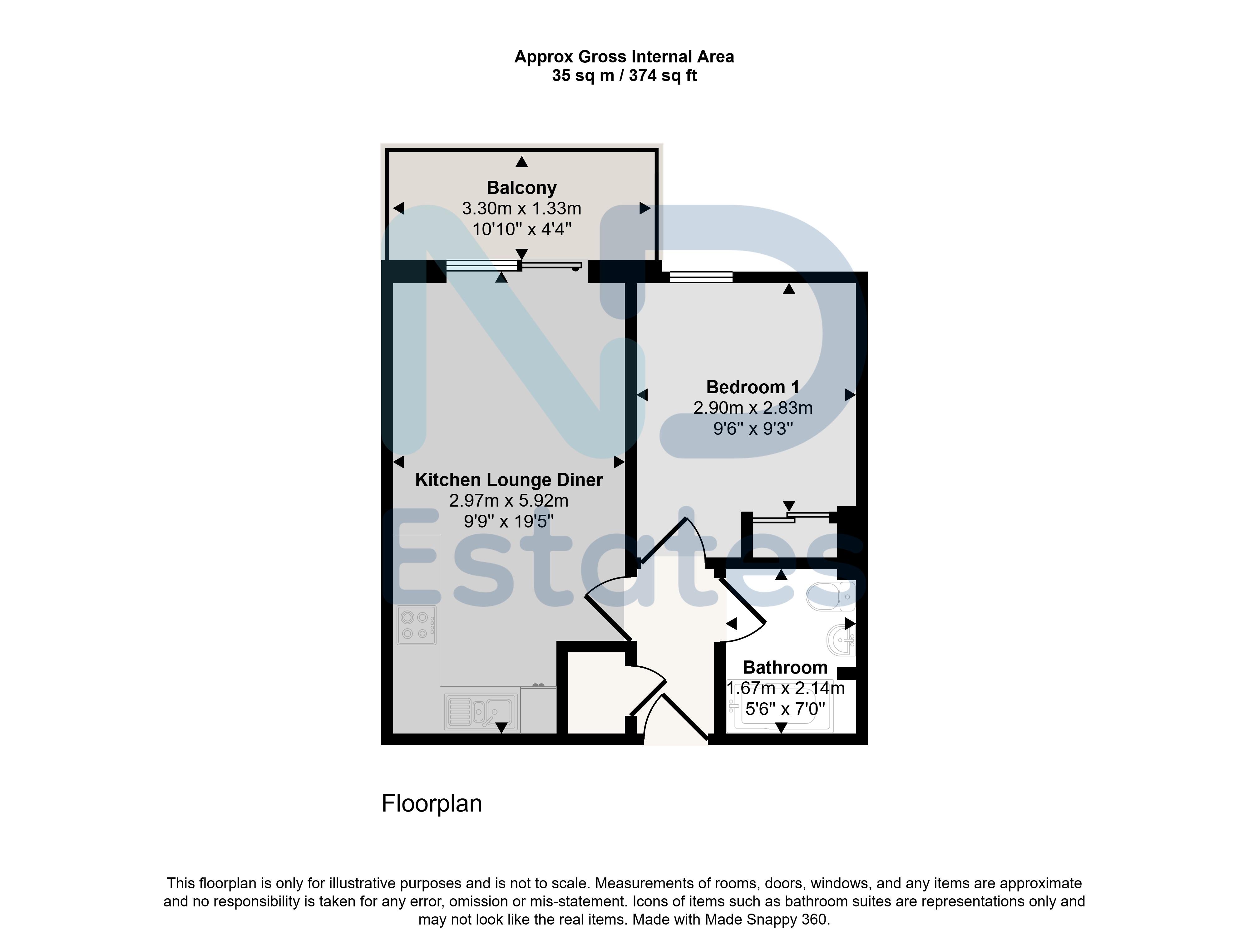 Floor plan for St Helier - One Bedroom Apartment at Castle Quay