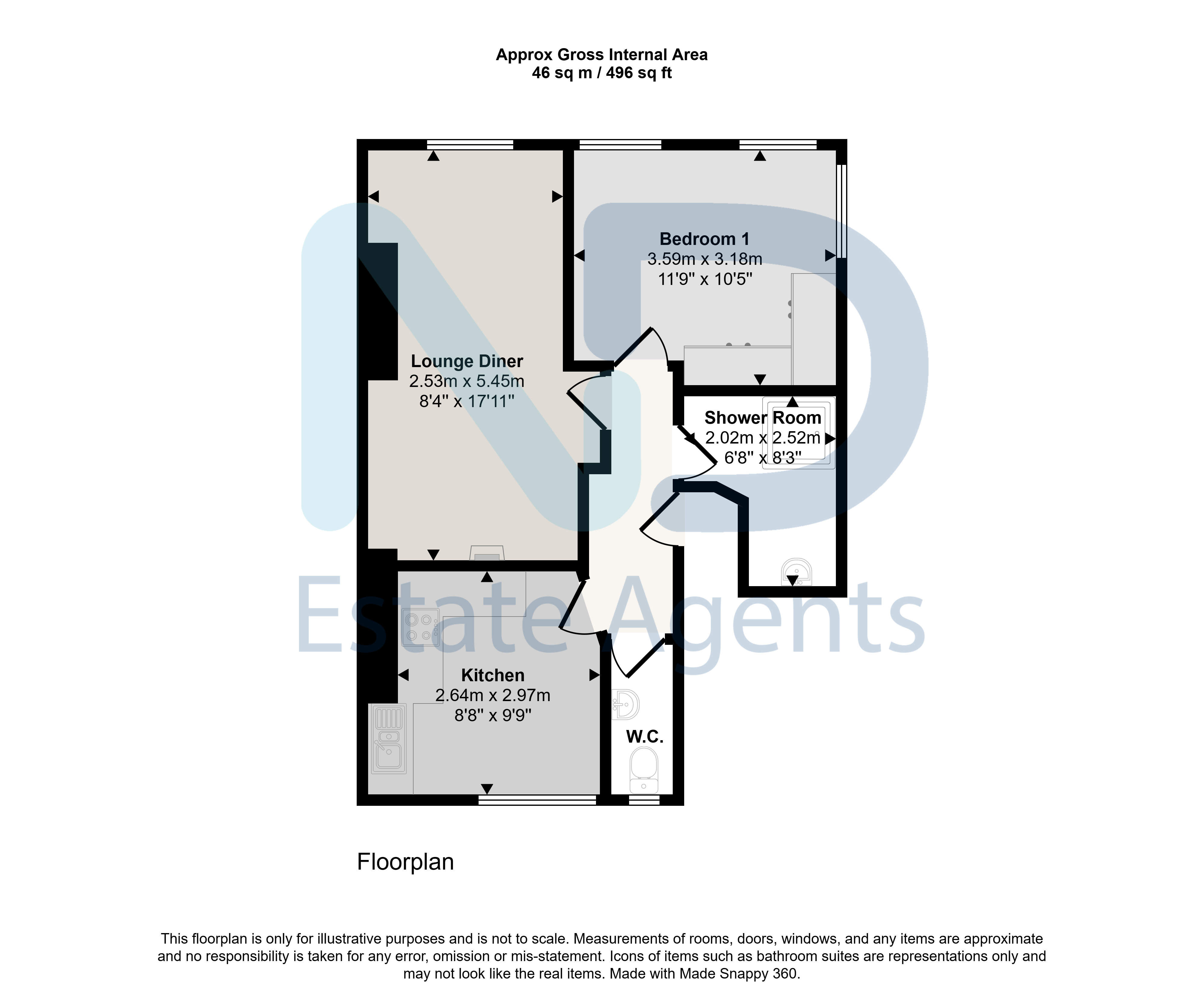 Floor plan for St Helier - One Bedroom Top Floor Apartment