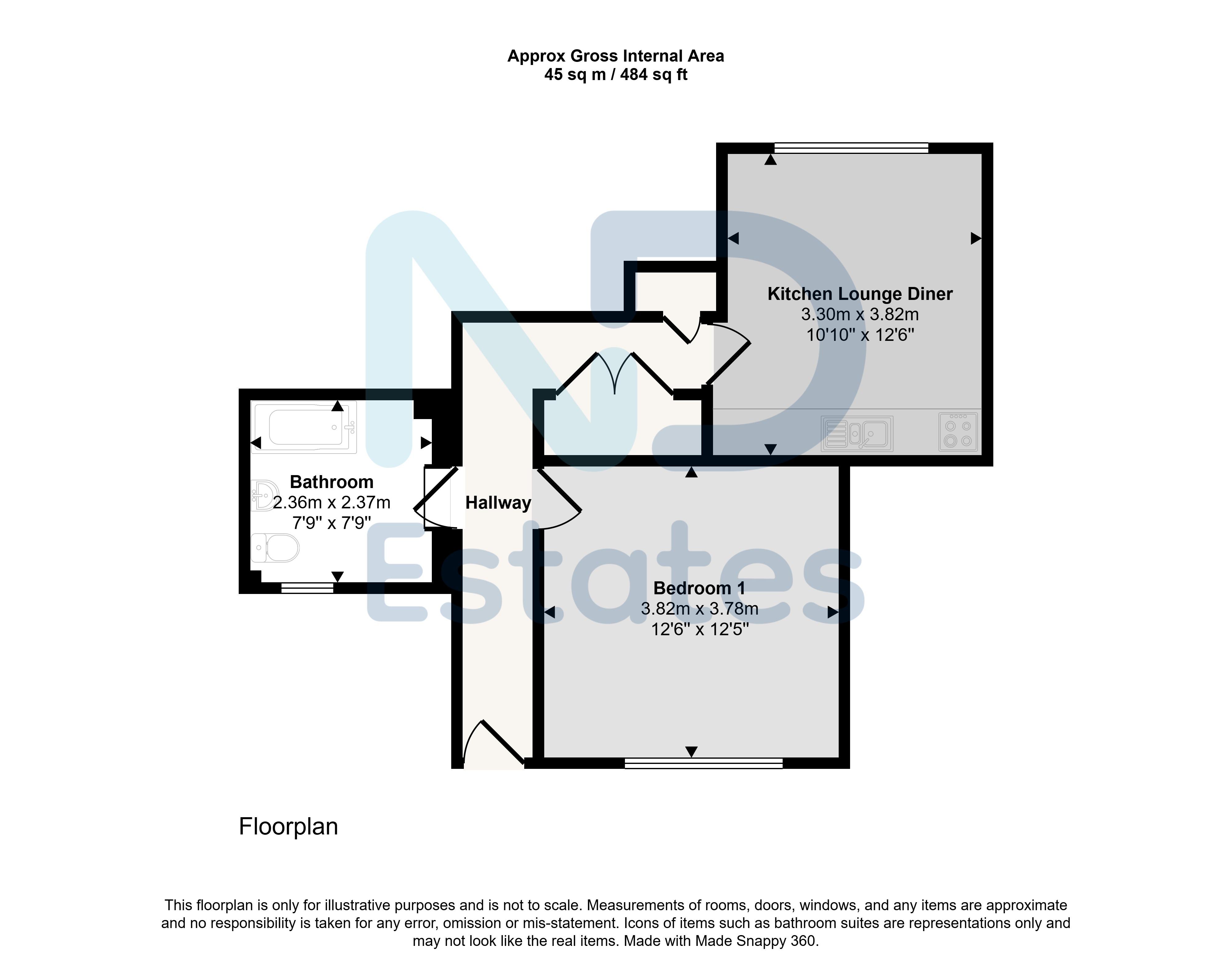 Floor plan for St Helier - One Bedroom Apartment with Parking and Communal Gardens