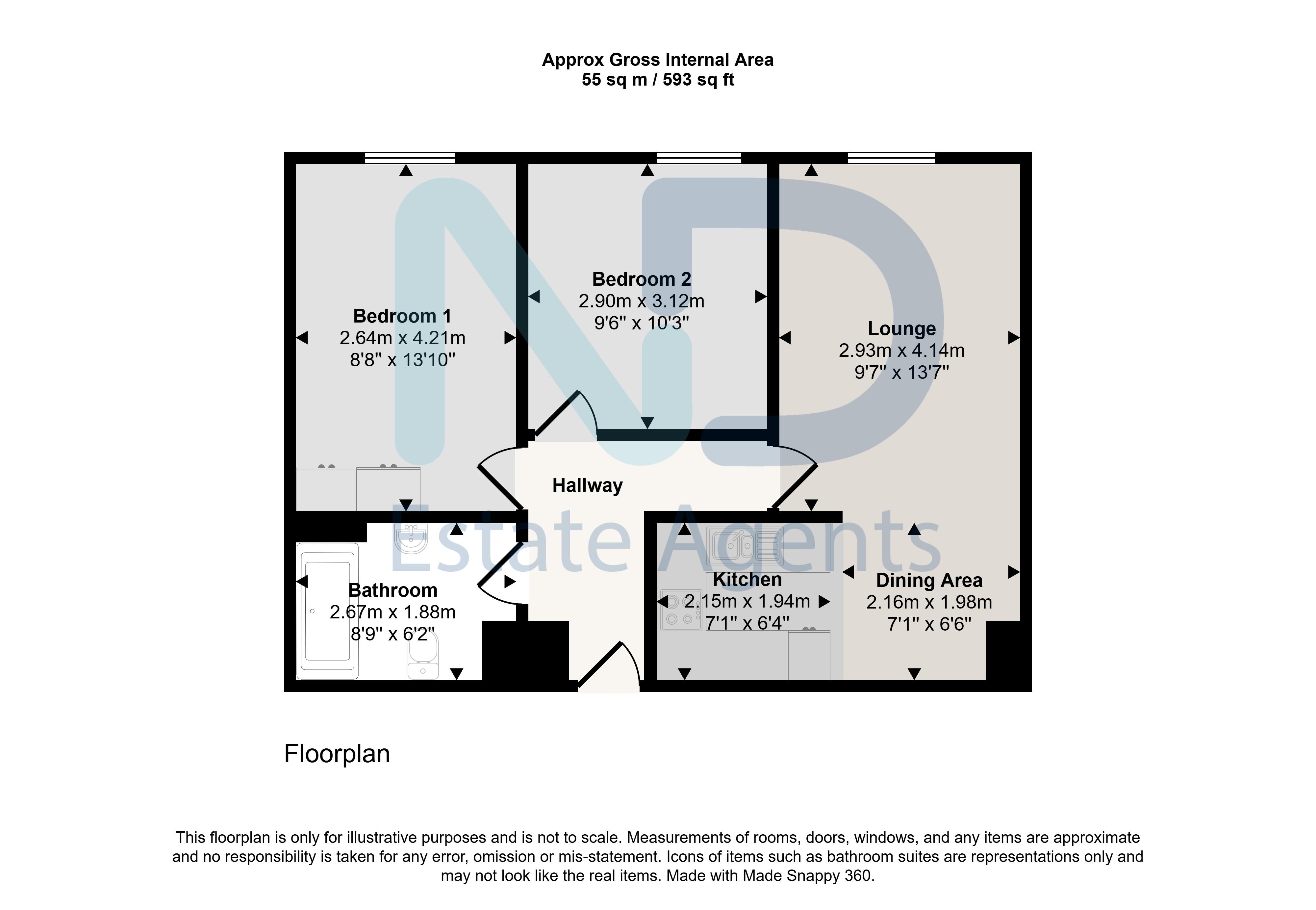Floor plan for St Helier - Two Bedroom Apartment with Parking