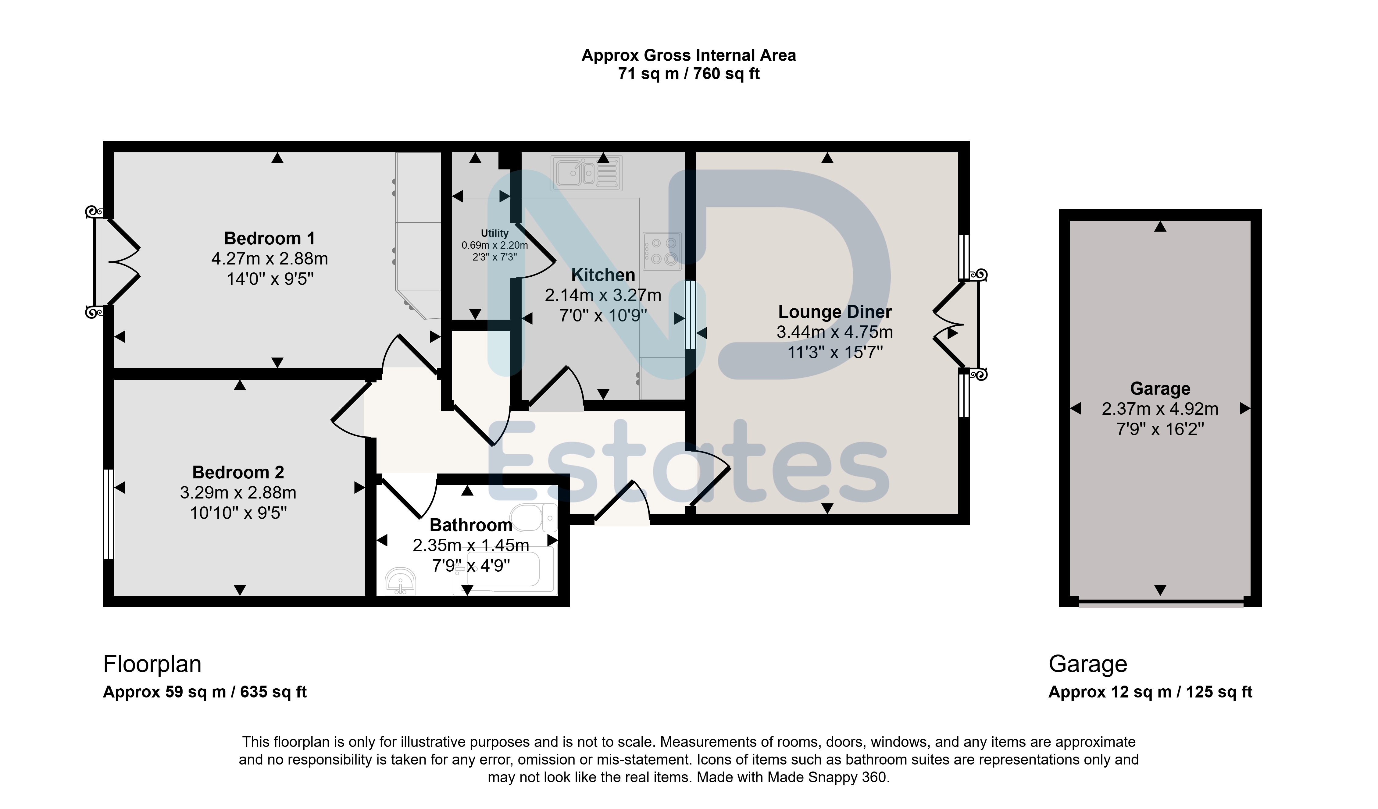 Floor plan for St Peter - Two Bedroom Ground Floor Apartment with Garage