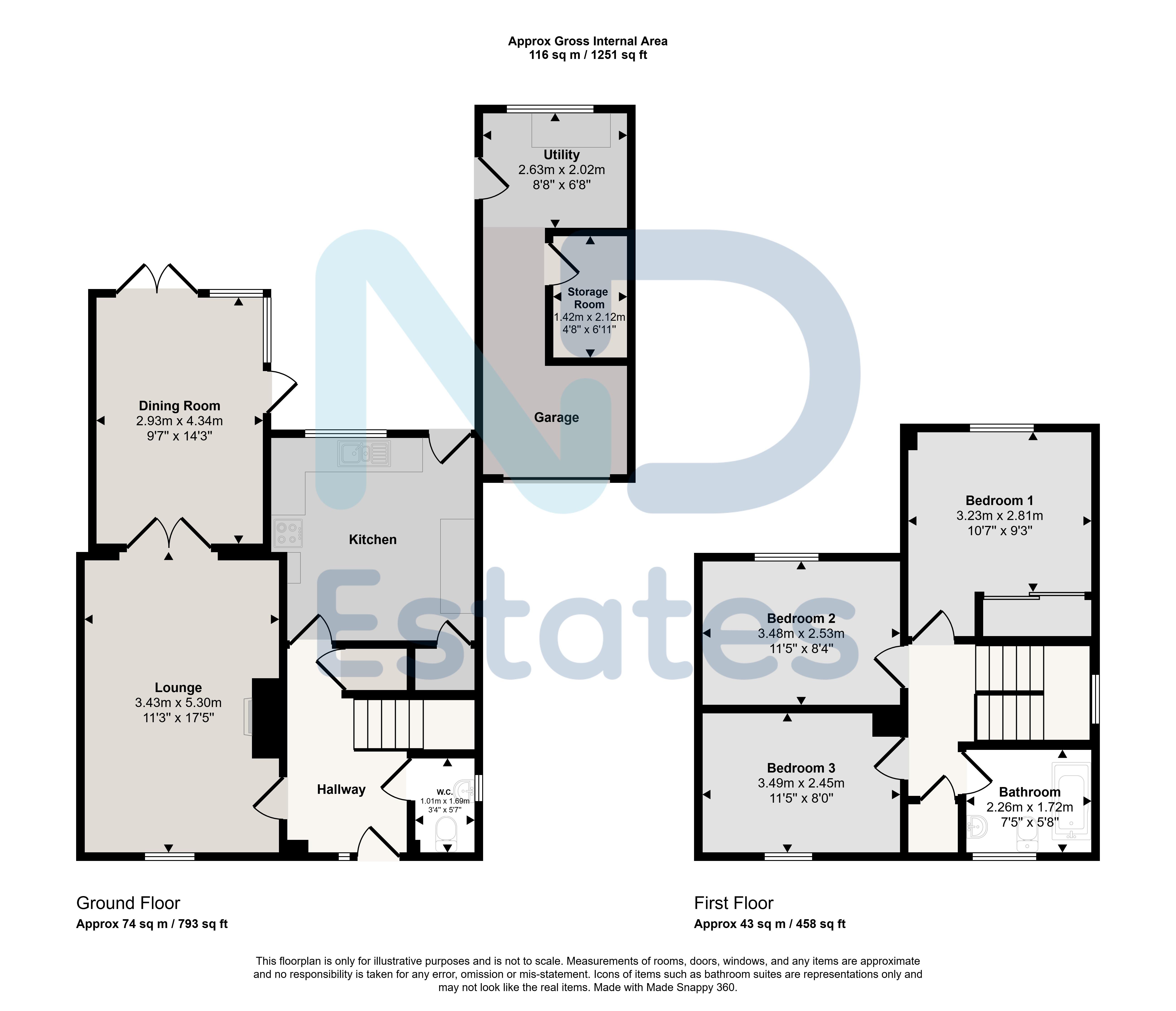 Floor plan for St John - Three Bedroom House with Garage & Garden