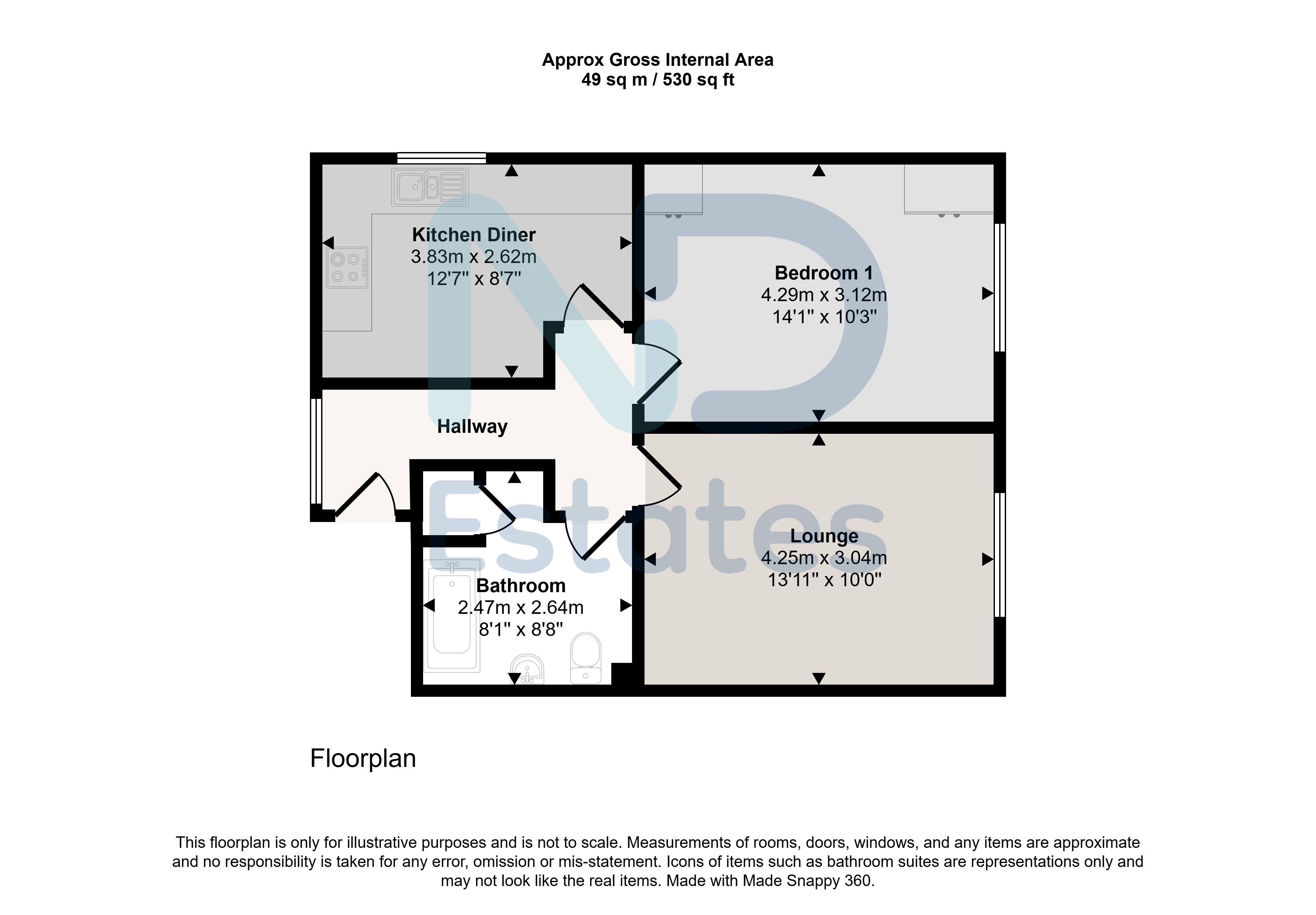 Floor plan for St Helier - One Bedroom Apartment with Parking and Communal Gardens