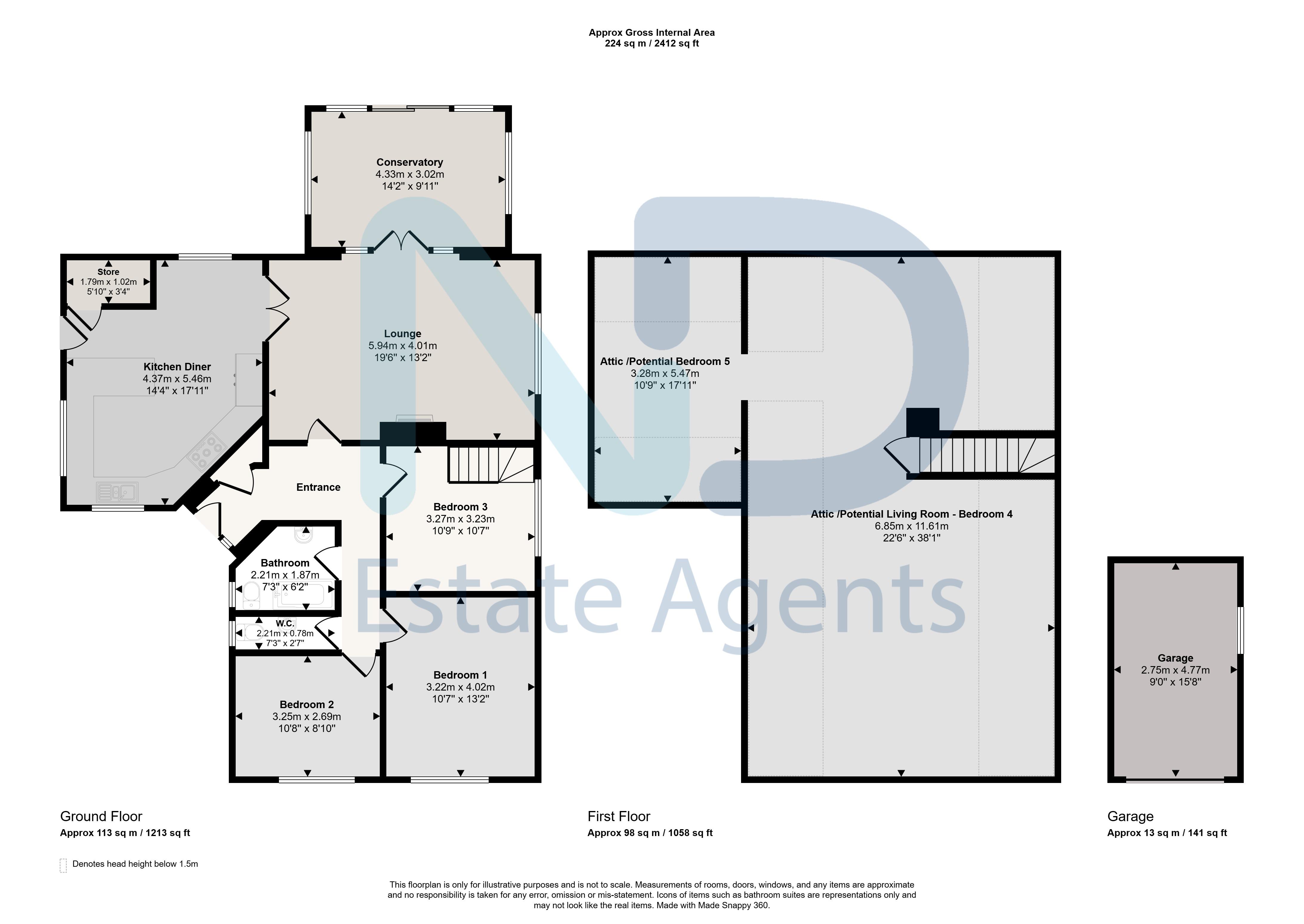 Floor plan for St Brelade - Three Bedroom Bungalow with Garden, Garage, Ample Parking & Approved building permission
