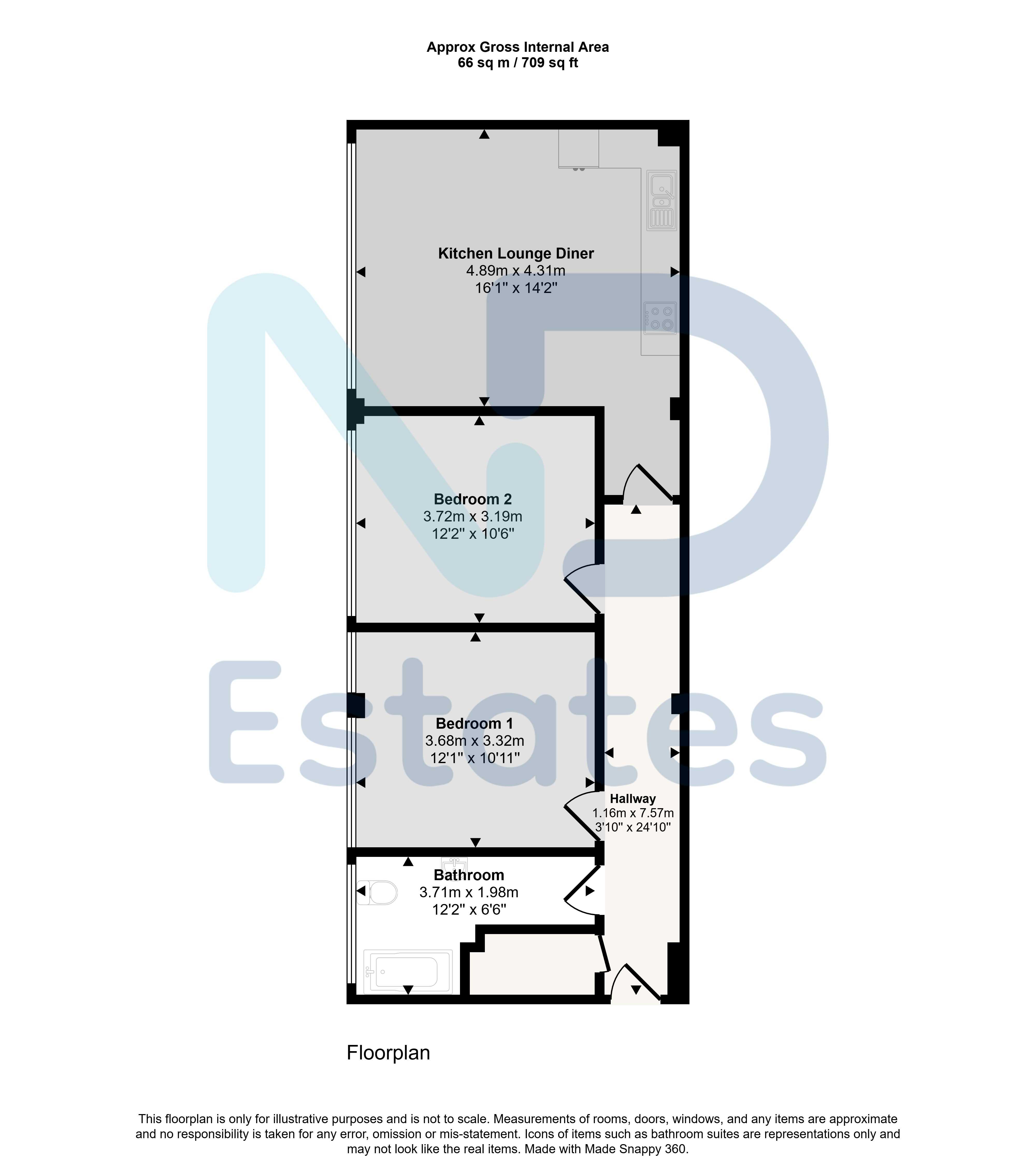 Floor plan for St Helier - Two Bedroom Ground Floor Apartment in Town