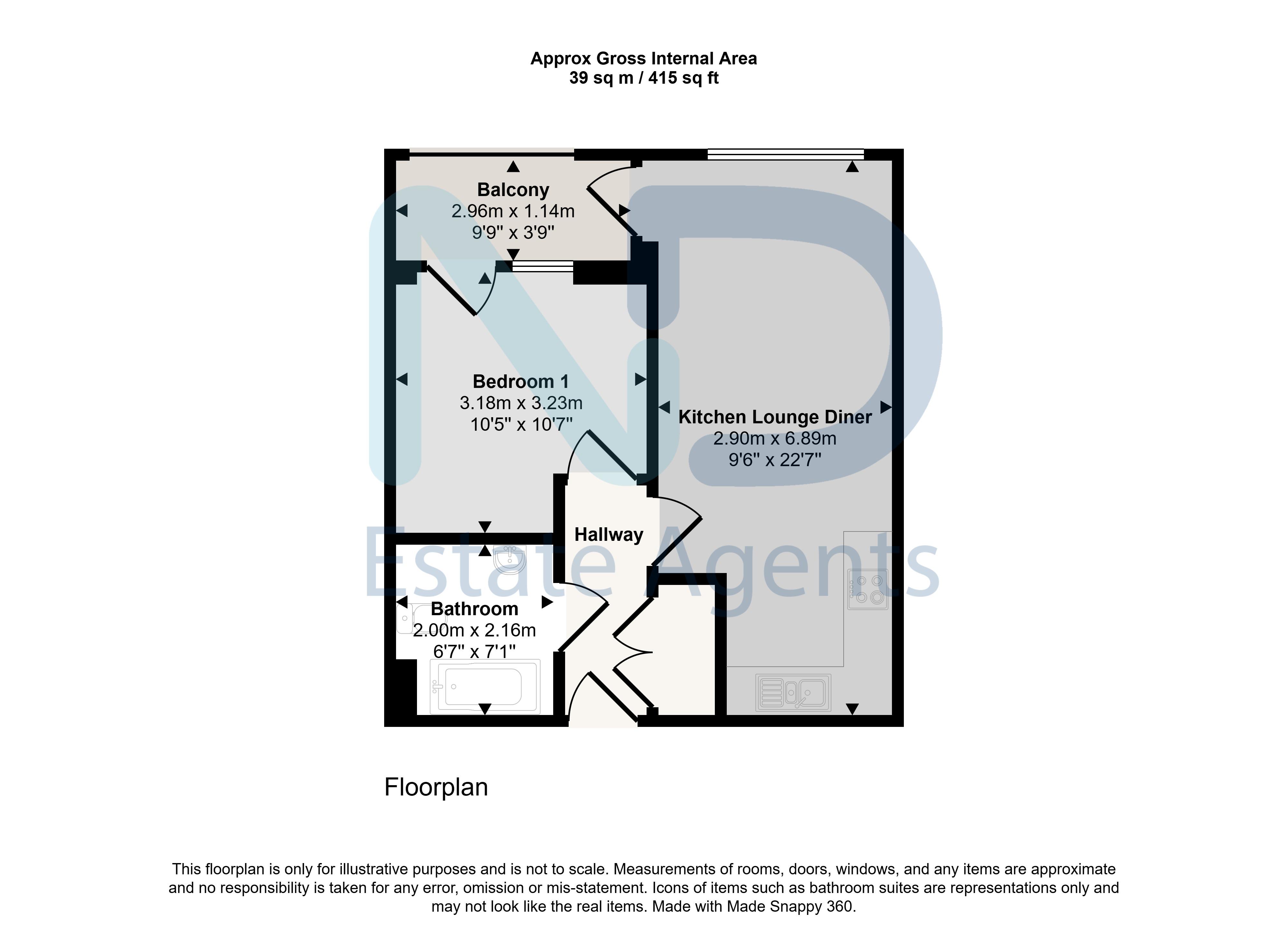 Floor plan for St Helier - One Bedroom Apartment with Balcony at College Garden