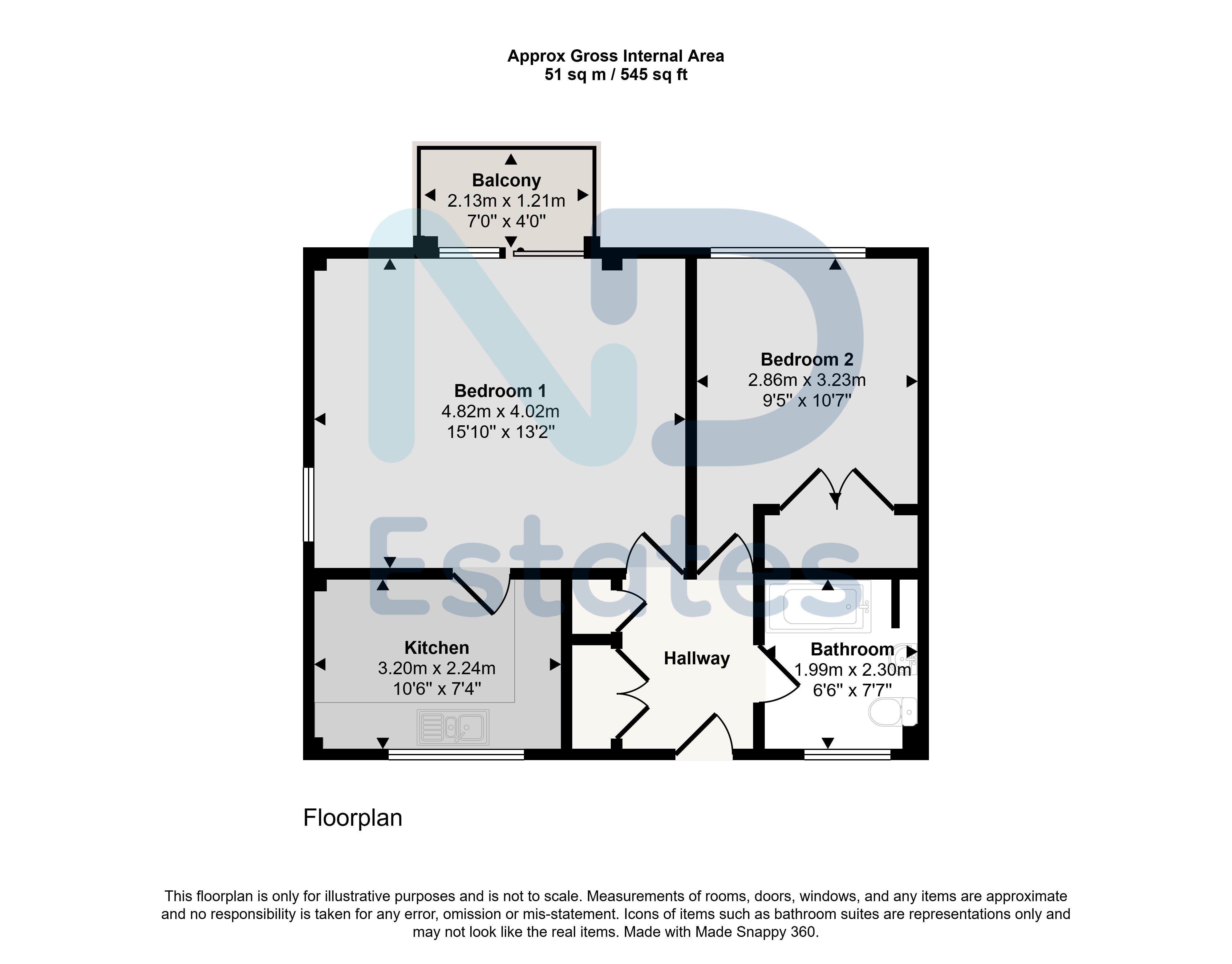 Floor plan for St Helier - One Bedroom Apartment with Views over Town