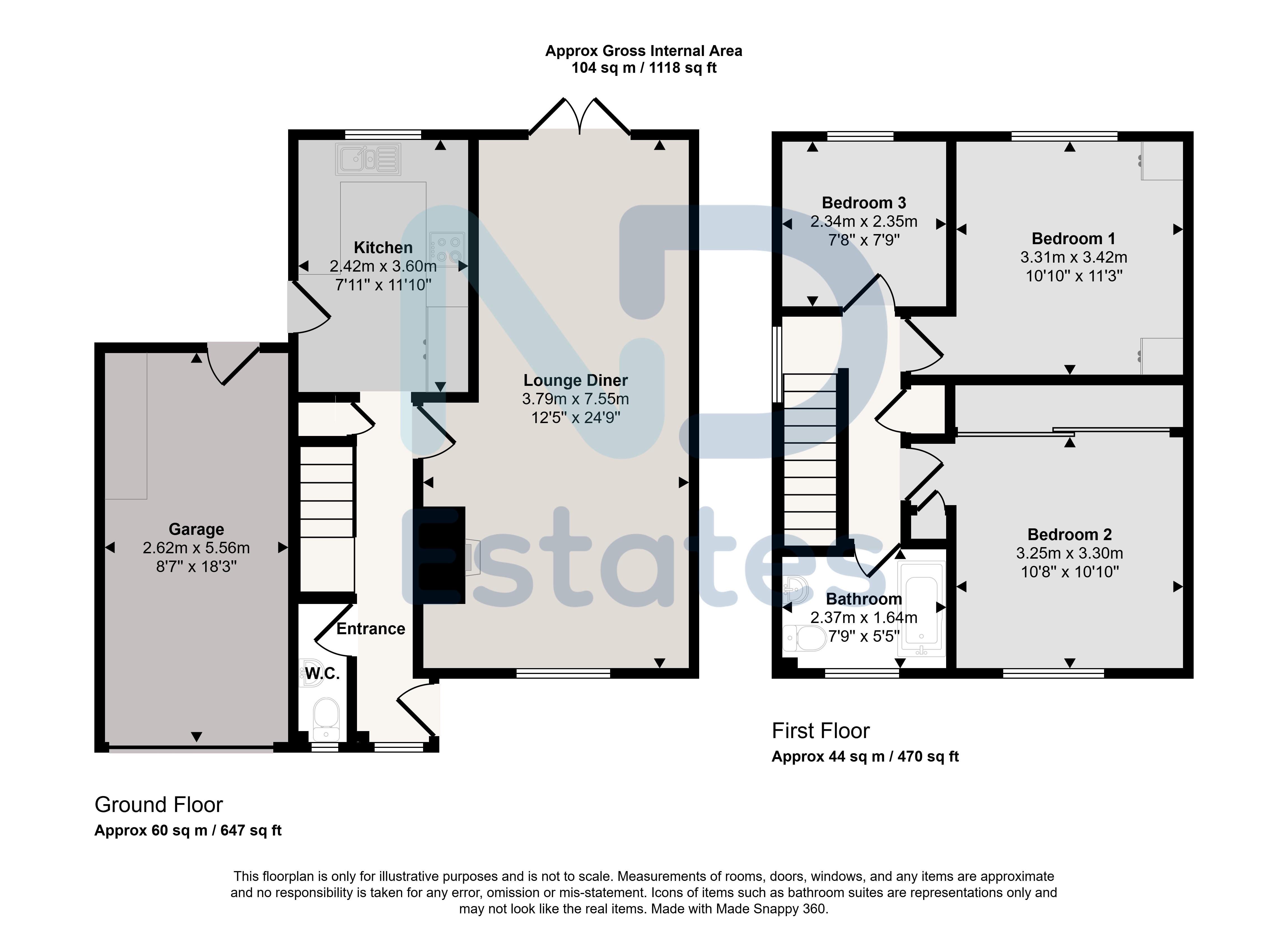 Floor plan for St Helier - Three Bedroom Home with Garden, Garage and Parking