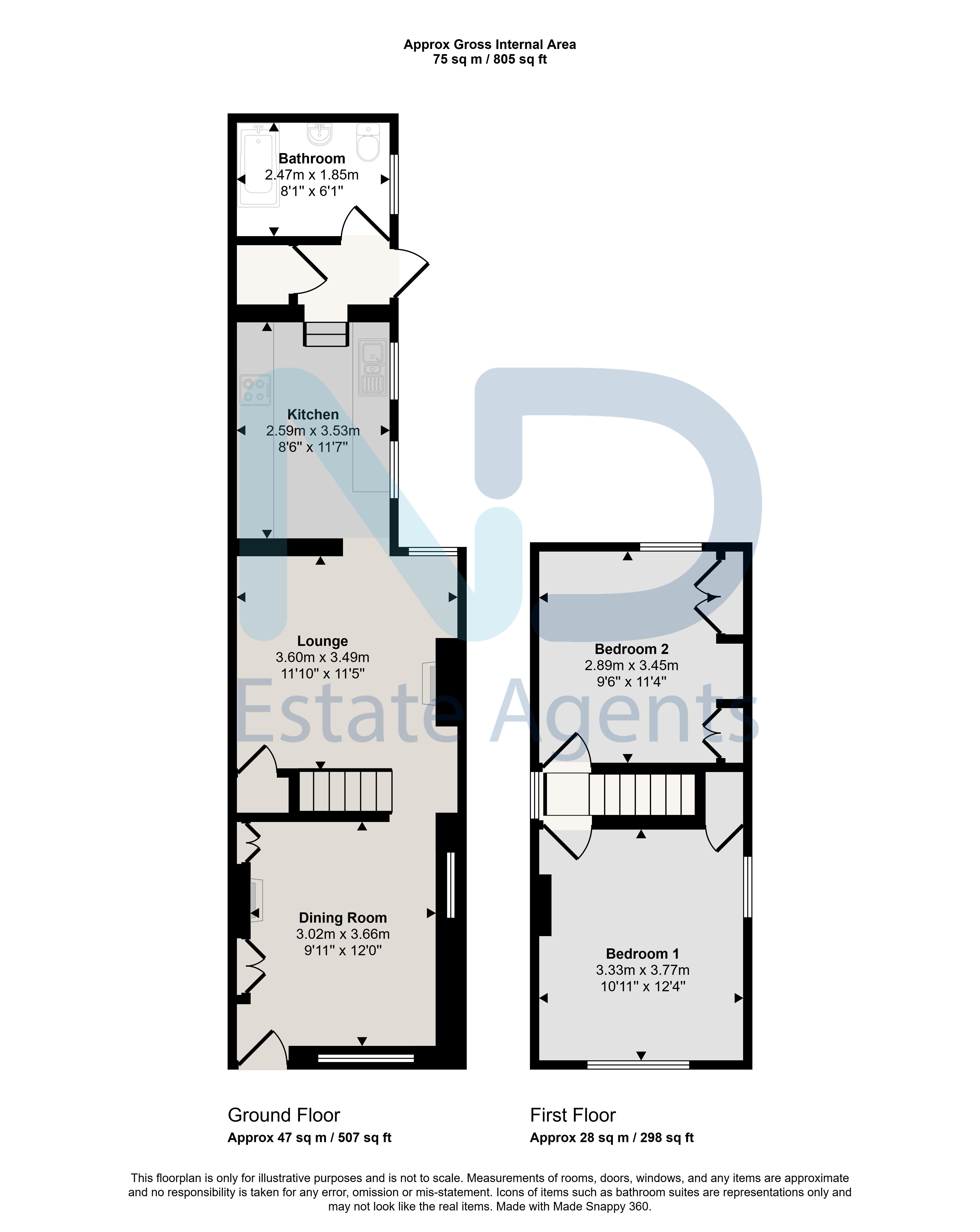 Floor plan for St Helier - Two Bedroom Cottage with Garden