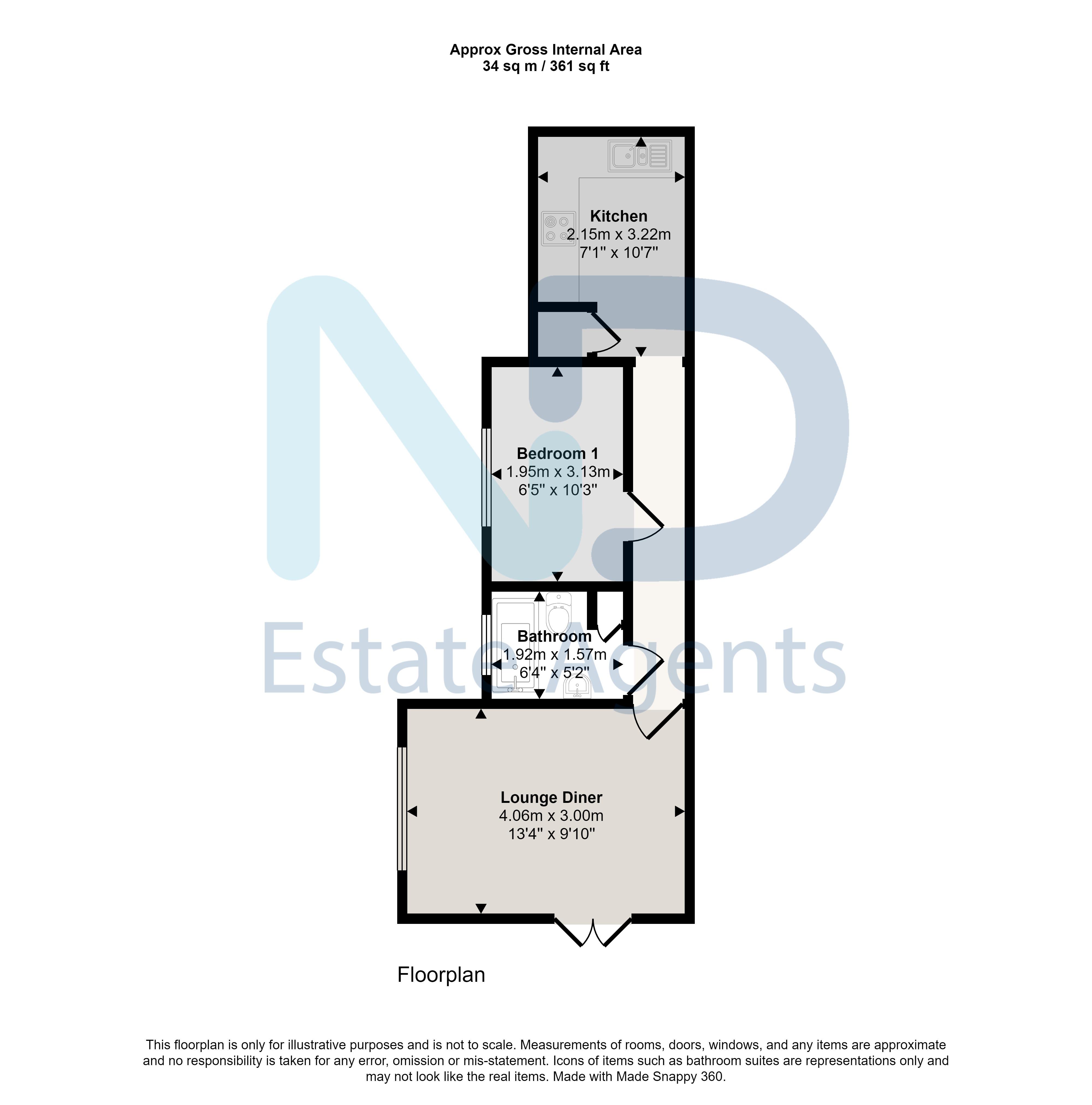 Floor plan for St Helier - One Bedroom Apartment with Patio