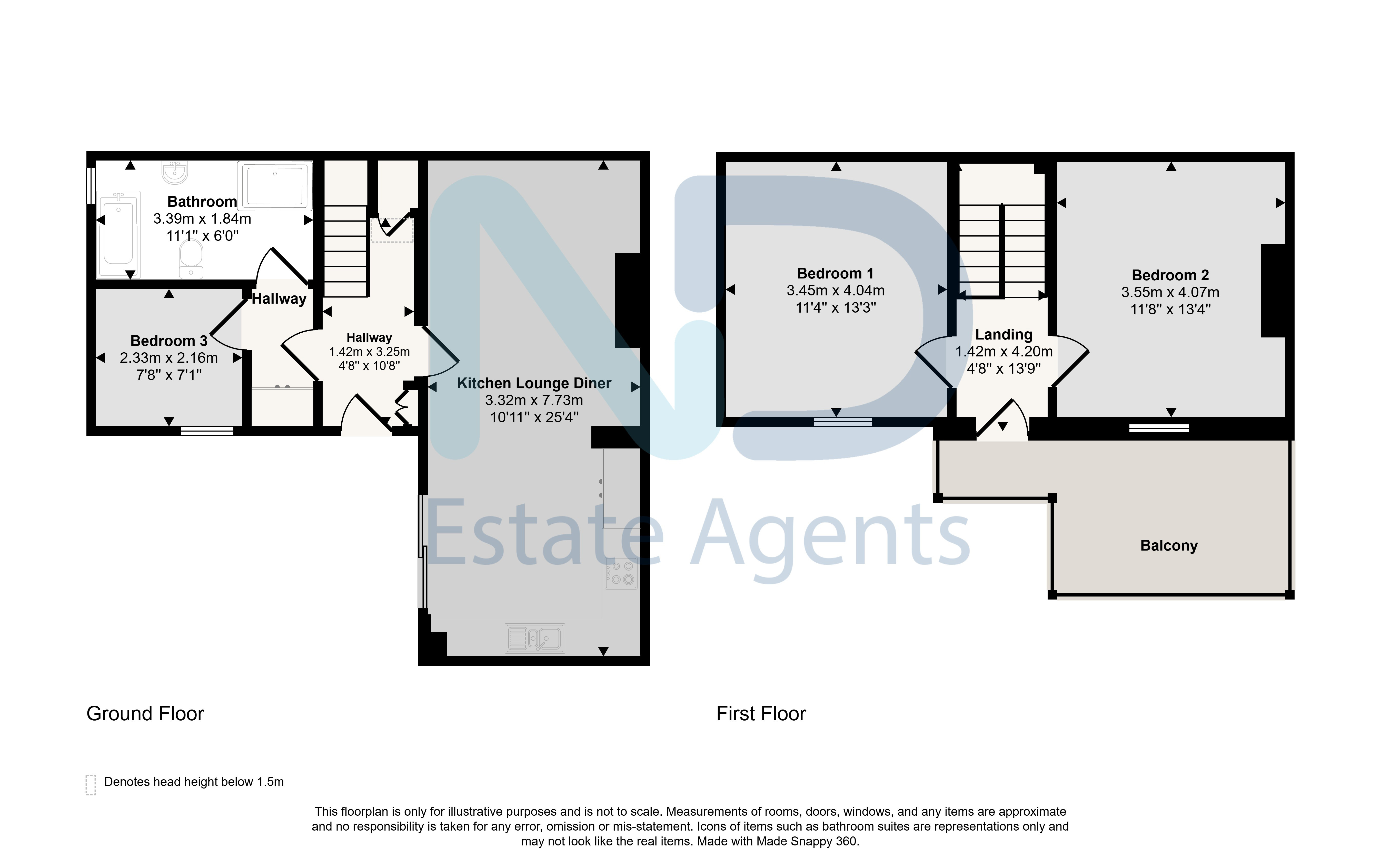 Floor plan for St Helier - Two Bedroom House with Study, Parking & Balcony
