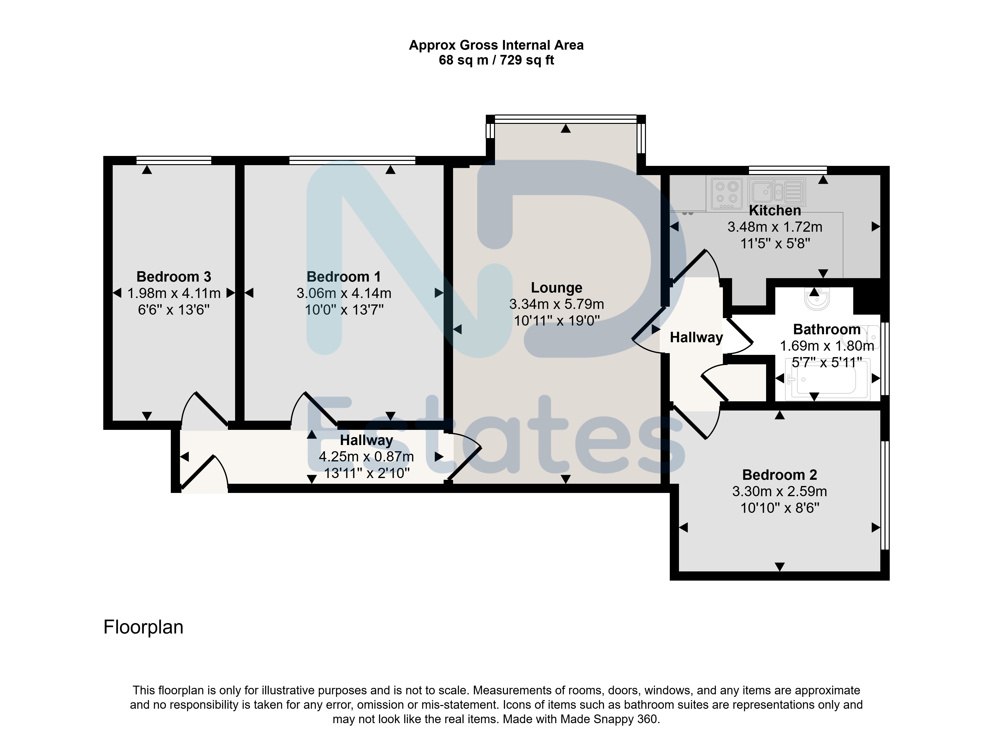 Floor plan for St Helier - Three Bedroom Apartment with Garage at Marett Court