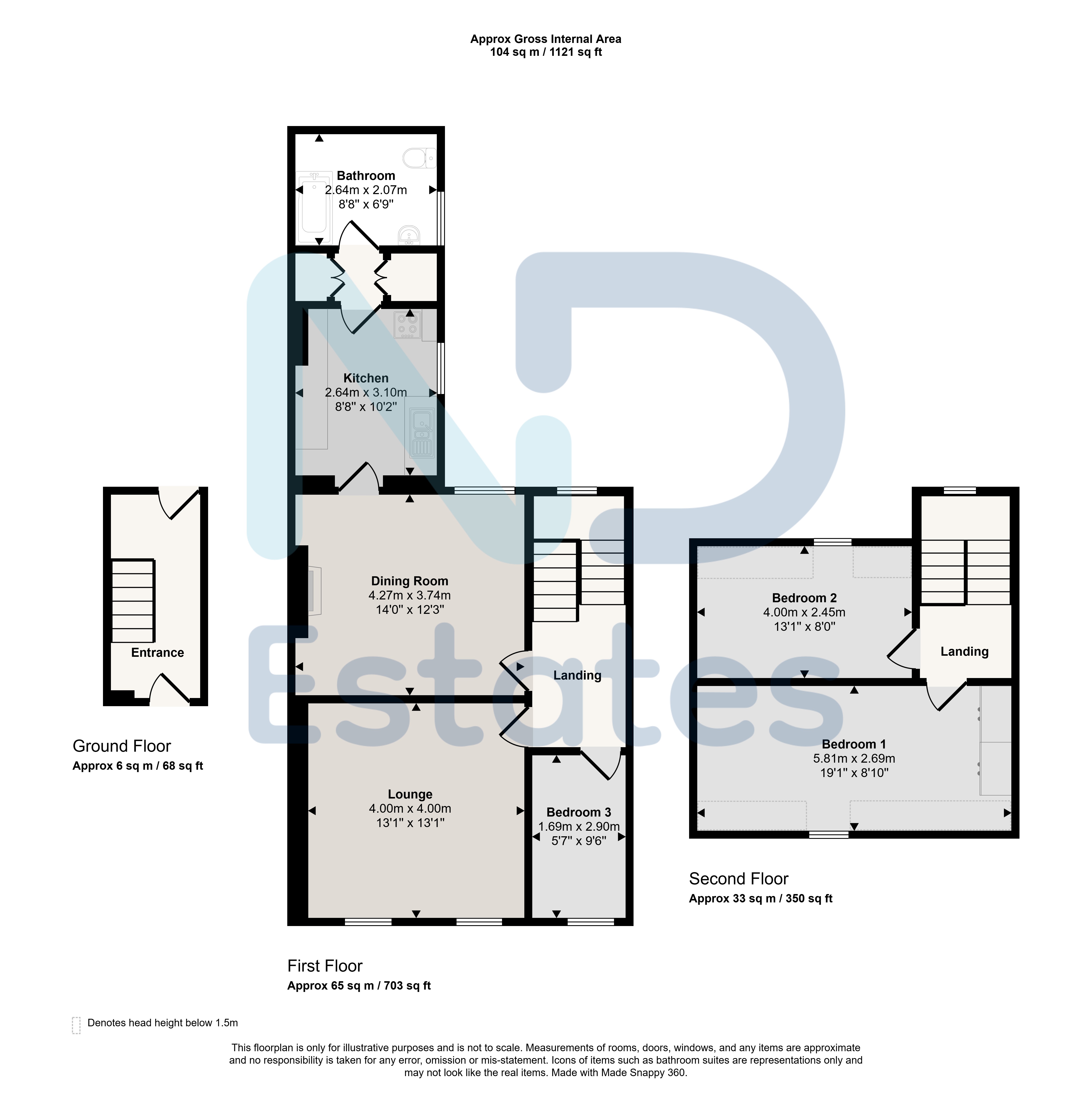 Floor plan for St Helier - 2/3 Bedroom split level Apartment with Private Garden