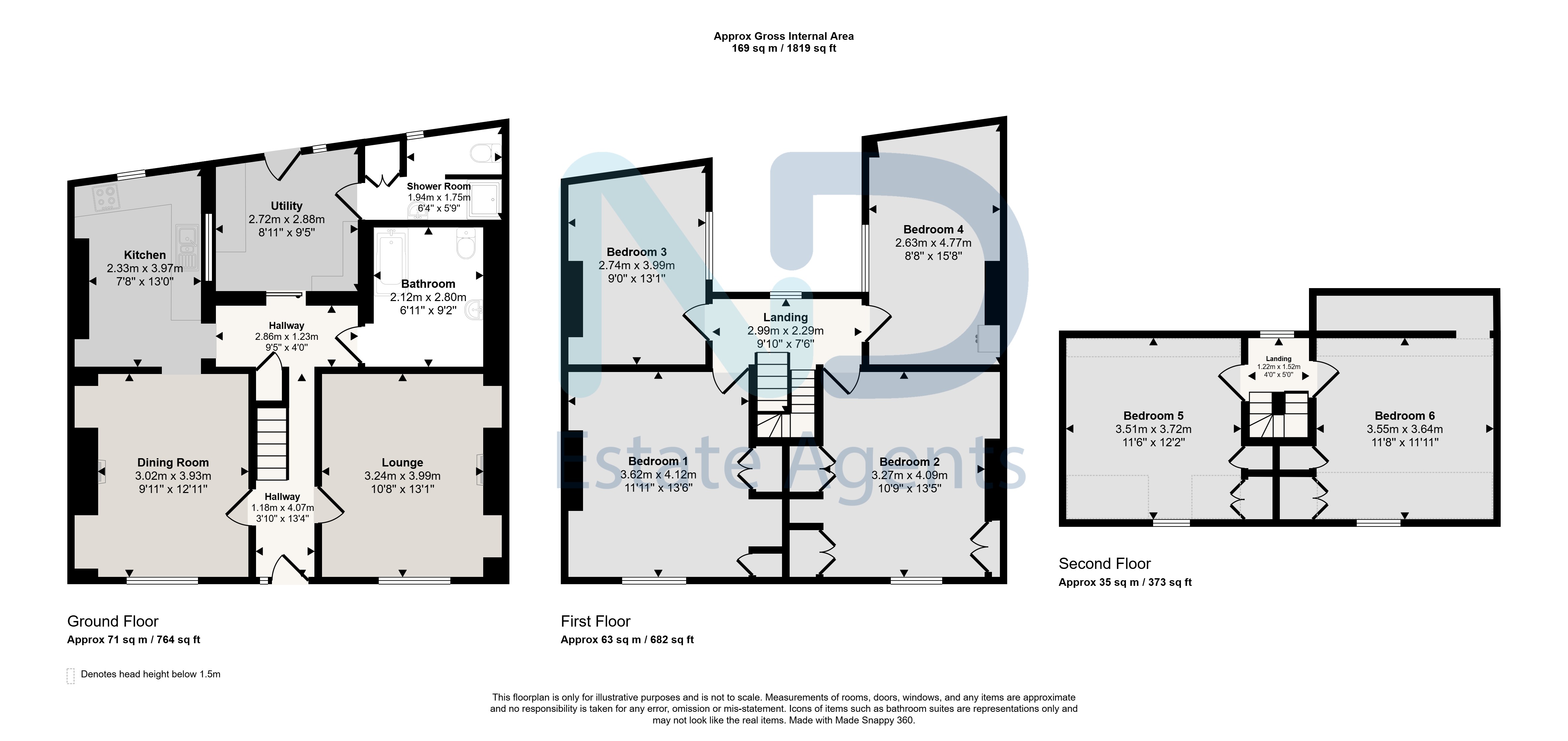 Floor plan for St Helier - Six Bedroom Terraced Home with Garden and Close to Park