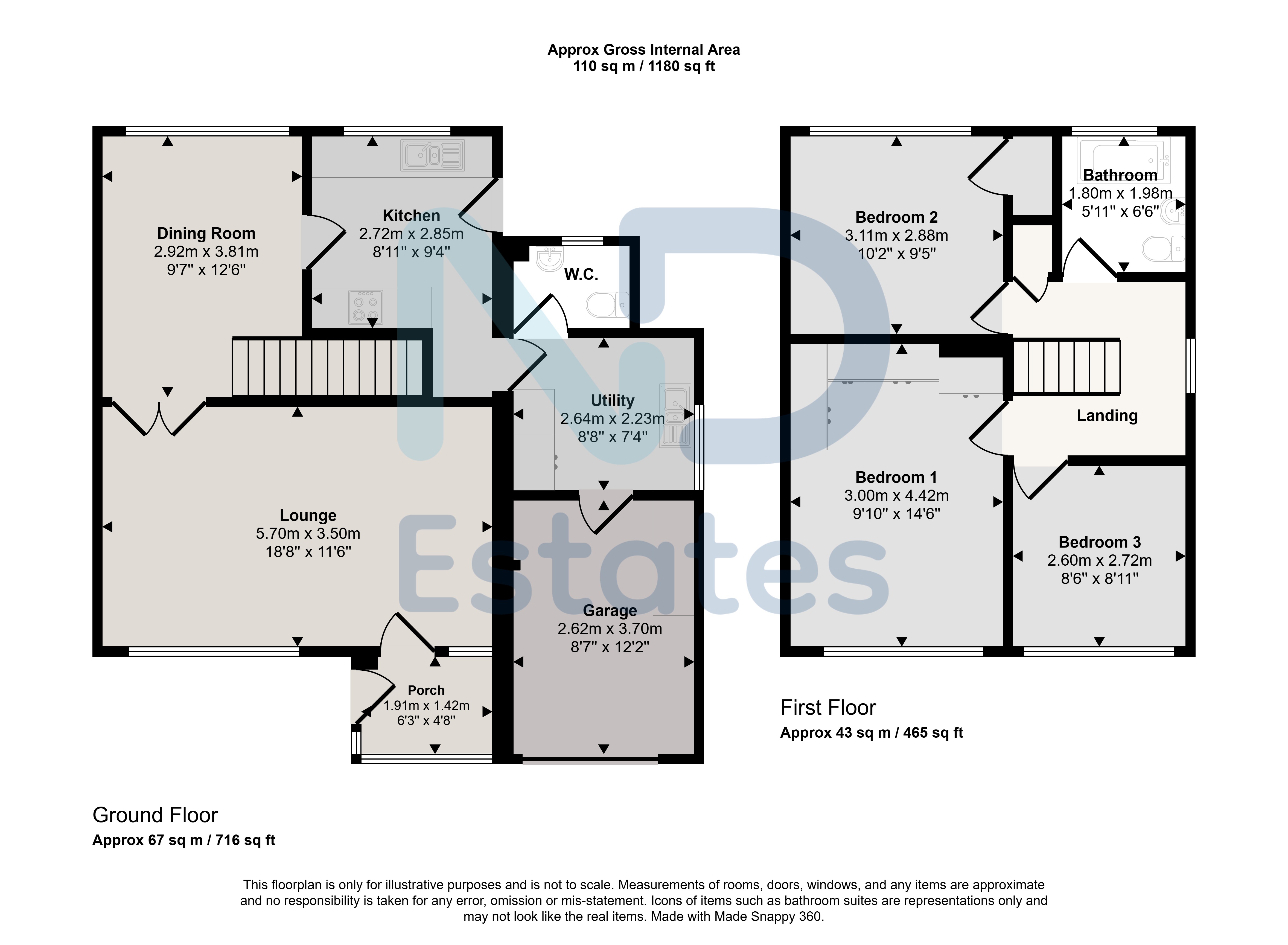 Floor plan for St Clement - Three Bedroom House with Garden, Garage & Parking