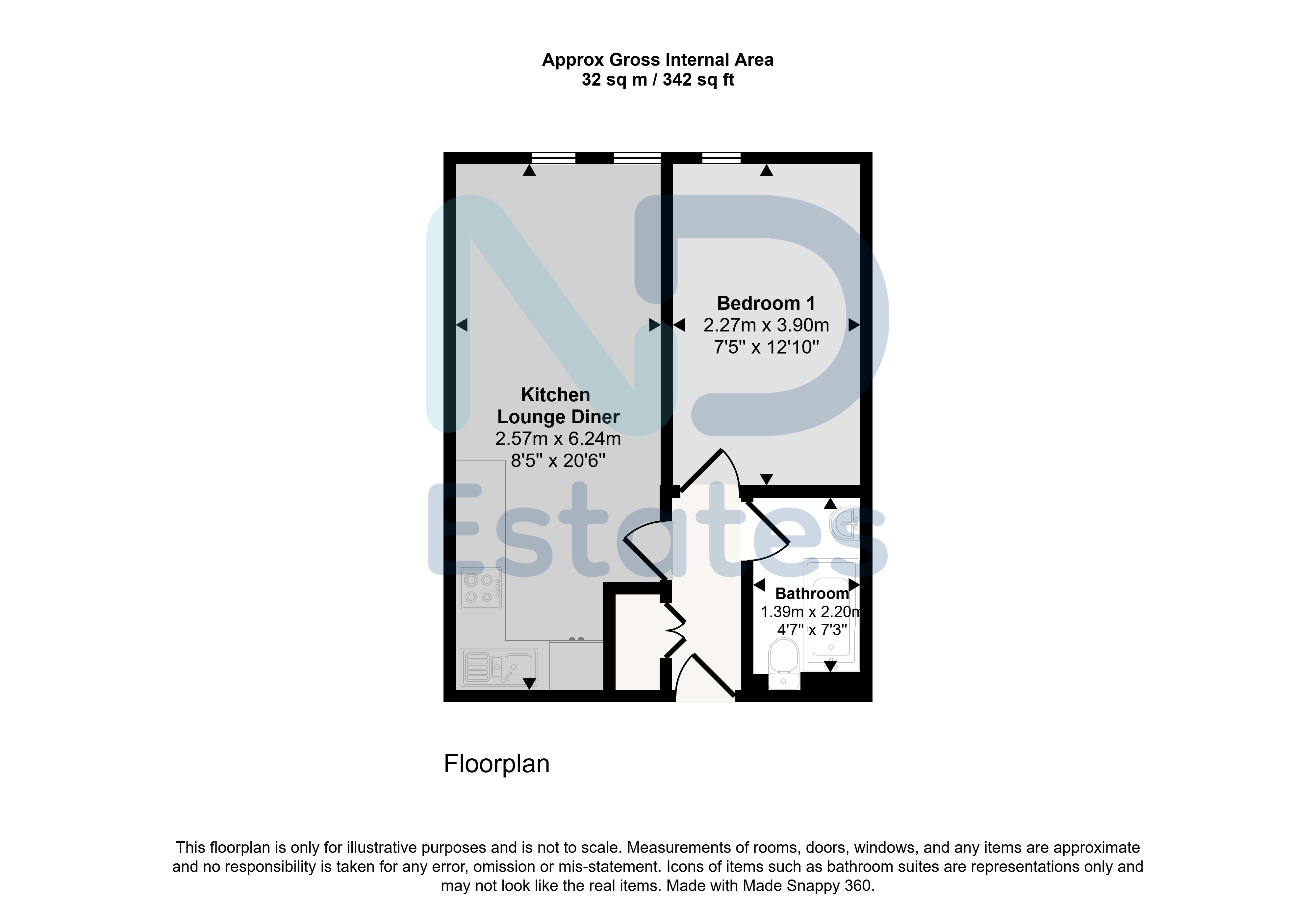Floor plan for Apartment 2, The Playhouse 56-58, New Street, St. Helier, JE2 3TE