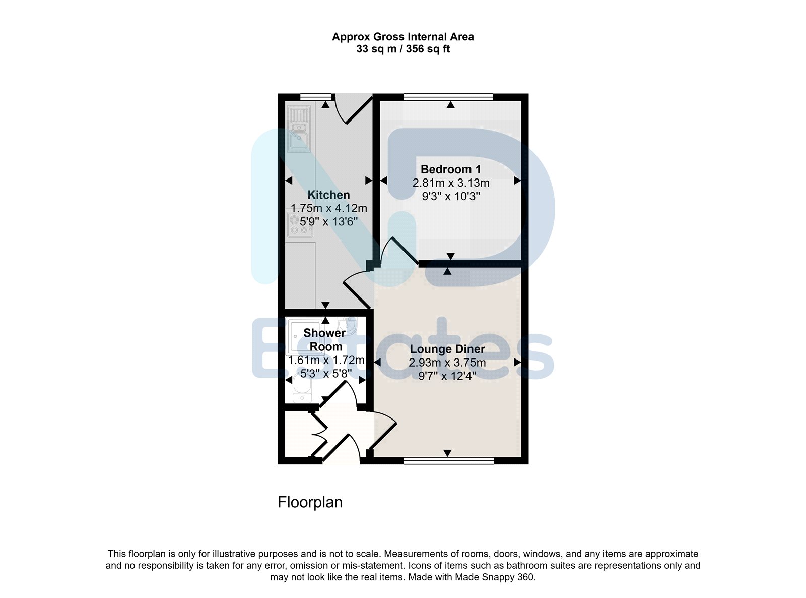 Floor plan for St Helier - One bedroom apartment