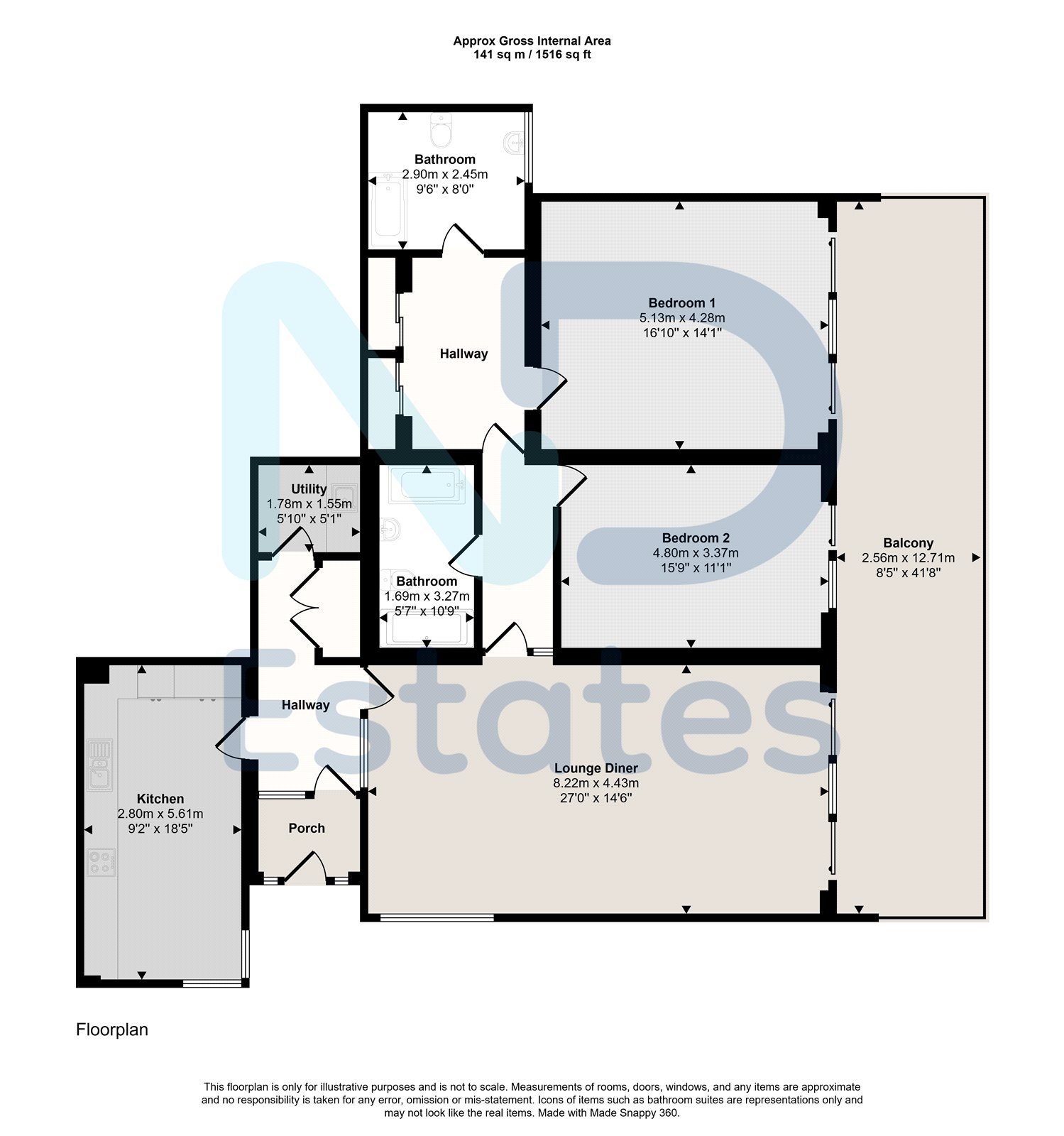 Floor plan for St Helier - Large Spacious Two Bedroom Apartment with Balcony, Garden and Garage