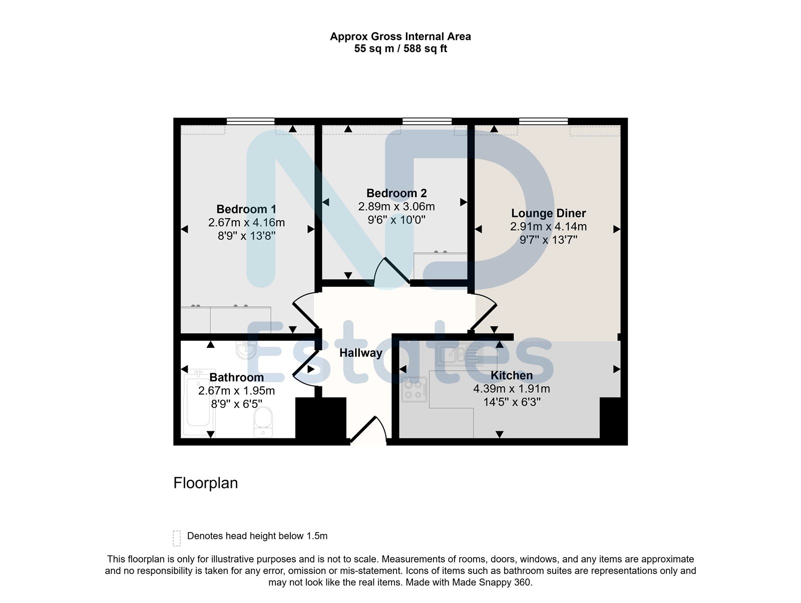 Floor plan for St Helier - Two Bedroom Apartment with Parking